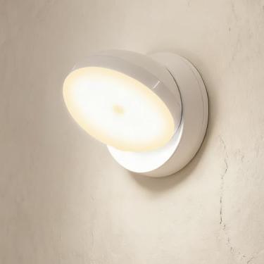 Imagem de 1 luminária de parede com sensor de movimento, luz noturna de LED magnética com rotação de 360°, operada por bateria para armário, despensa, garagem, galpão, escadas, corredor, branco (pilhas não