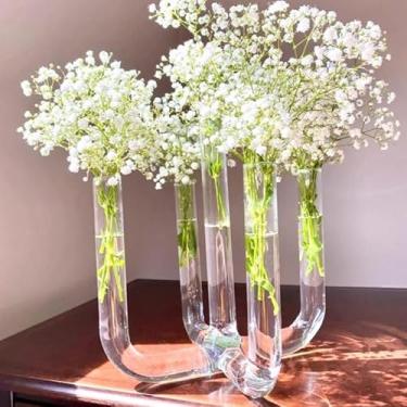 Imagem de Vaso Tubo de Vidro Decorativo – 3, 4 ou 5 Tubos | Design Moderno Artesanal para Arranjos Florais e Decoração Elegante(5 tubos haste central grande)