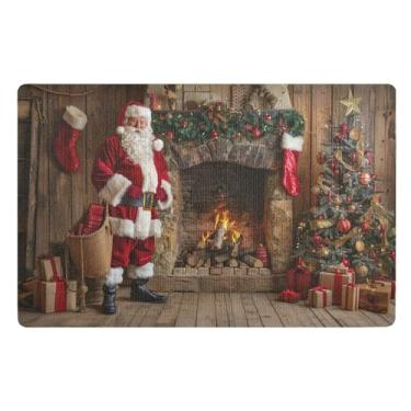 Imagem de SEHANY Tapete de porta de inverno Papai Noel Natal para todos os climas, impermeável, secagem rápida, bem-vindo, tapete de entrada antiderrapante, tapete decorativo de poliéster para entrada, varanda