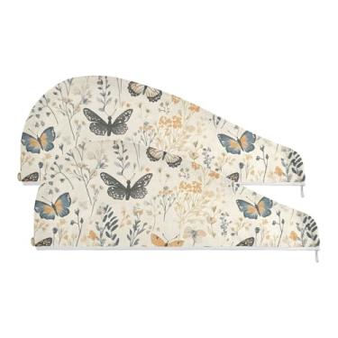 Imagem de SEHANY Toalha de cabelo de microfibra de flores coloridas elegantes para mulheres, 2 peças, turbantes de cabelo de secagem rápida com botão, touca de cabelo seco absorvente toalha de secagem de cabelo