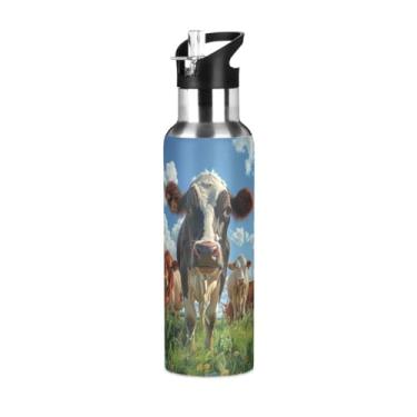 Imagem de Qilmy Copo de isolamento portátil a vácuo de aço inoxidável Farm Cows 623 g, garrafa de esportes ao ar livre à prova de vazamento, caneca de café de viagem com canudo, garrafa de água para escritório