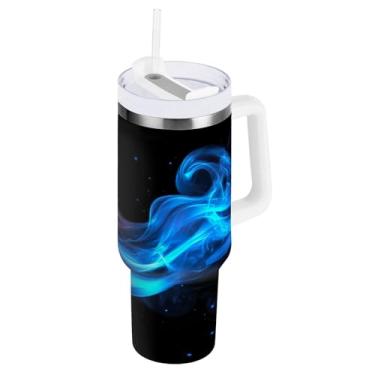 Imagem de STAYTOP Copo de gelo e fogo de 850 g com tampa e palha, copo isolado de aço inoxidável durável à prova de vazamento com alça, garrafas de água à prova de derramamento para viagens