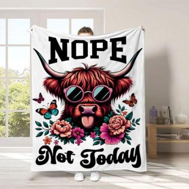 Imagem de Manta de vaca Highland de flanela quente, cobertor macio para sofá-cama, decoração de casa com estampa de animal fofo, lavável na máquina, B32,150 cm x 200 cm, 152,4 cm x 198,1 cm