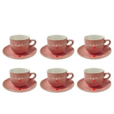 Imagem de Xícara Café Lamour Rosa Porcelana 90ML 6 Peças Haüskraft
