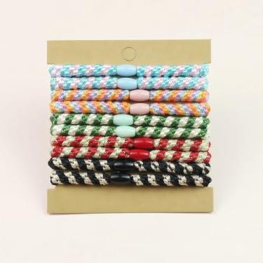 Imagem de Pacote com 10 laços de cabelo elásticos para mulheres, faixas grossas sem vincos com suportes de rabo de cavalo fortes para mulheres, acessórios elegantes com design clássico (estilo 5 cores)