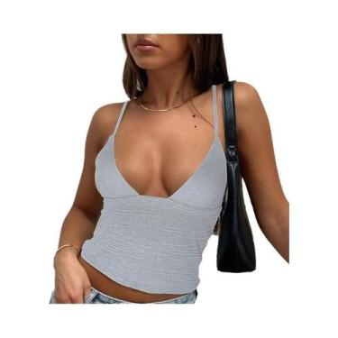 Imagem de Top Cropped Feminino Slim Fit Com Decote Em V E Franzido Estilo Y2K Ca