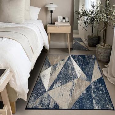 Imagem de 1 Tapete Quarto Beira Cama Antiderrapant 100X150 Js Do Cr Vr (M20 Azul - Geométrico Abstrato Moderno)