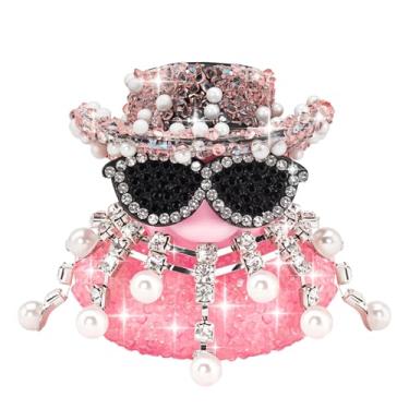 Imagem de wonuu Diamond Rubber Duck Car Dashboard Decorations Car Ornaments for Cool Car Accessories Pearl Necklaces, Long-Pink