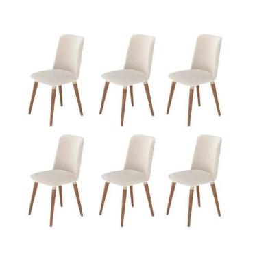 Imagem de Kit de 6 Cadeiras de Madeira Maciça Estofada Dakota - Natural c/ Linho