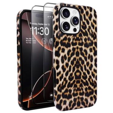 Imagem de J.west Capa vintage compatível com iPhone 16 Pro Max de 16,9 polegadas com 2 protetores de tela de vidro temperado fofo animal leopardo híbrido para mulheres à prova de choque capas protetoras de