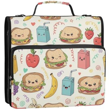 Imagem de Organizador de fichário colorido com zíper pastel, 3 anéis, 3 argolas, bolsa de fichários escolares resistente com alça de ombro, vários bolsos, pasta grande para portfólio, 34,5 x 31,5 x 9 cm