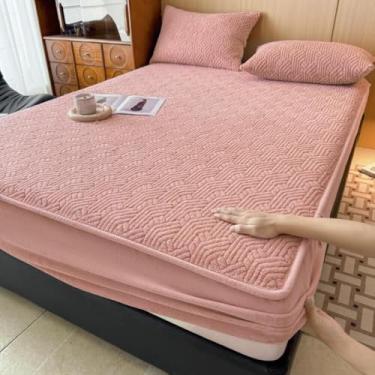 Imagem de Lençol com elástico, capa de colchão respirável, ultramacio, antiestático, protetor de colchão de 360°, durável, roupa de cama de luxo, fácil instalação, estação, qualidade de hotel - rosa ||180 * 200