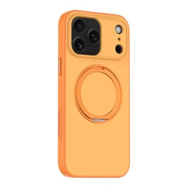 Imagem de LYJSMGZ Capa à prova de choque para iPhone 17 Pro Max/Air/17 Pro/17, proteção total da câmera, anel magnético embutido fino fosco com suporte giratório de 360°, laranja, 17 Pro