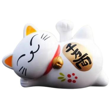 Imagem de FENNYYAR Ornamento de gato da sorte braço ondulado, 11,7 cm 11,7 cm, decorado com uma estátua pequena de Feng Shui da Riqueza