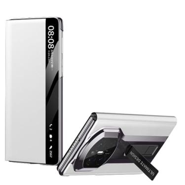 Imagem de LTLMYDAM Capa com suporte para Huawei Mate X7, capa flip de couro com fecho magnético de hibernação inteligente, branca, X7