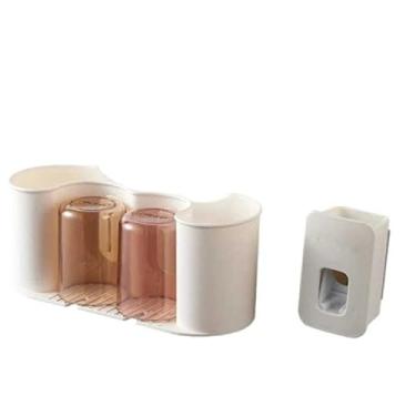Imagem de Suporte de Escova de Dente e Dispenser para Banheiro Organizador Anti Derrapante Prova d Água Pratico para Família (3 copo)