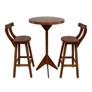 Imagem de Conjunto Bistrô Tampo Redondo com 2 Banquetas de Madeira Imbuia - CASA