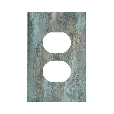 Imagem de Nadoabtm Capas de tomada texturizadas, abstrato, azul, bege, estilo industrial, 1 gangue, duplex, capas de placa de interruptor de luz para decoração de sala de estar e quarto