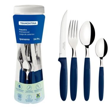 Imagem de Faqueiro Inox 24 Peças Ipanema Azul  Tramontina - tramontinna