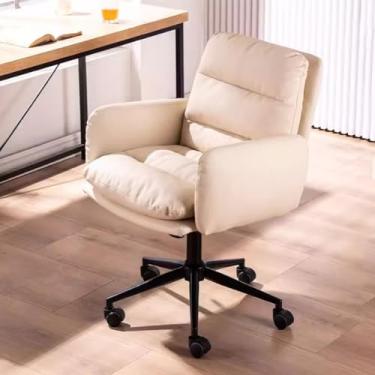 Imagem de AkosOL Cadeira de escritório com braços, cadeira Modn Comt com rodas, assento de sofá com encosto baixo, cadeira de jogos, cadeira giratória para tarefas, cadeira executiva ajustável em altura, branco