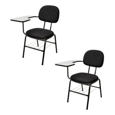 Imagem de Kit 2 Cadeira Universitária Secretária com Prancheta e Gradil, Estofada, Estrutura Metálica, Suporta até 120kg (Azul)