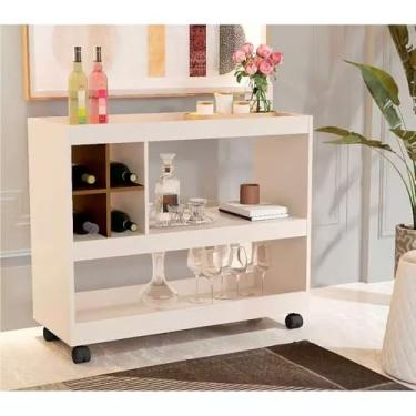 Imagem de Aparador Bar Buffet Para Sala Com Adega E Rodízios(Pérola/Amadeirado)