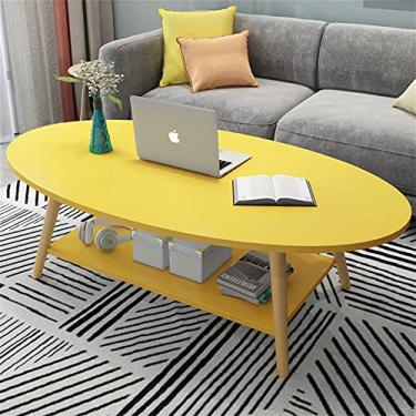 Imagem de Mesa de sofá lateral oval, mesa de centro, com prateleira de armazenamento de 2 camadas, mesa de canto com detalhes laterais de sofá com pernas de madeira maciça, mesa de canto para sala de estar,