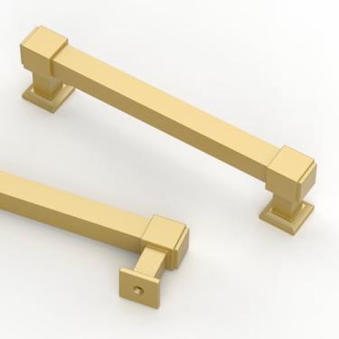 Imagem de Asidrama 3930 Pacote com 10 puxadores de armário de cozinha dourados escovados de 128 mm, puxadores de armário de cozinha para puxadores de gaveta de armário