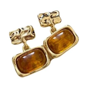 Imagem de Brincos De Resina Marrom Vintage Com Pedra Olho De Tigre Para Mulheres