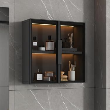 Imagem de Armário de armazenamento montado na parede com portas de vidro, moldura de alumínio, 2/3 camadas de madeira maciça, armário de remédios sobre vaso sanitário, armário de parede de cozinha para banheiro