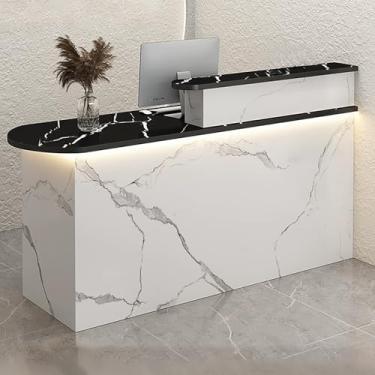 Imagem de Balcão de recepção moderno com luz LED e armário de armazenamento para salão, loja, escritório - branco (120 x 55 x 100 cm)