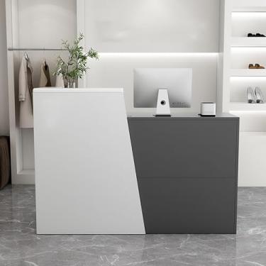 Imagem de Balcão de recepção moderno com armários e prateleiras de armazenamento para casa, escritório, salão e lobby - cinza (direita)