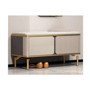 Imagem de Bancos de armazenamento de sapatos de entrada, banco com 2 portas e almofada de assento acolchoada em armário de sapatos cinza, organizador de sapatos elegante e banco de entrada, para quarto, sala de