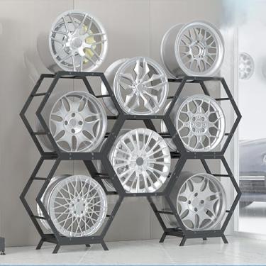 Imagem de Prateleiras de exibição empilháveis para pneu - Organizador de armazenamento de garagem para rodas e pneus de carro, suporte de cubo de roda resistente para casa e oficina (estilo 3)