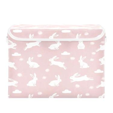 Imagem de Burbuja Caixa de armazenamento de coelho com tampa e alças, caixa de armazenamento grande dobrável para prateleiras armário quarto escritório organizador