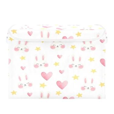 Imagem de Burbuja Caixa de armazenamento de cabeça de coelho com tampa e alças, caixa de armazenamento grande dobrável para prateleiras armário quarto escritório organizador