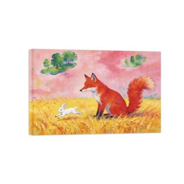 Imagem de Impressão em tela de arte de parede animal - Raposa no campo de trigo - Pintura de decoração moderna - Imagens para casa prontas para pendurar tela embrulhada 50 x 75 cm 20 x 30 polegadas