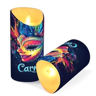 Imagem de SEHANY Máscara de carnaval velas sem chama com controle remoto e temporizador, 2 peças de velas de pilar de LED cintilantes operadas por bateria para decoração de festa de casamento, dia dos namorados