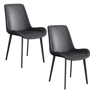 Imagem de Conjunto de 2 cadeiras de jantar modernas, cadeiras estofadas para sala de jantar de cozinha com assento acolchoado de couro sintético e pernas de metal resistente - Cadeiras laterais elegantes para
