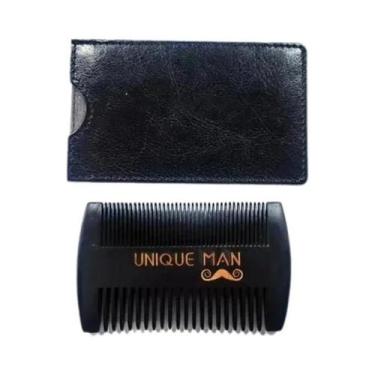 Imagem de Pente De Barba Masculino De Madeira Com Estojo De Couro, Dentes Finos 