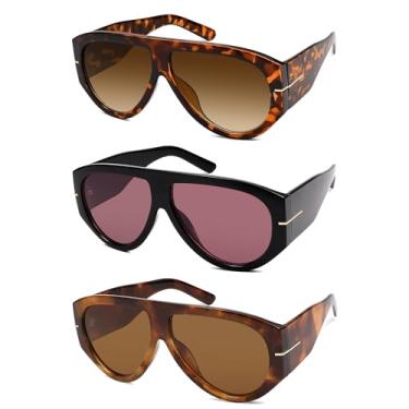 Imagem de HERJOUR Óculos de sol aviador retrô grandes femininos masculinos clássicos anos 70 AR82227, Tartaruga/marrom + preto/vinho + tartaruga profunda/marrom, M