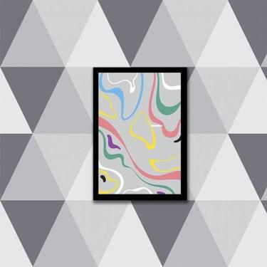 Imagem de Quadro Abstrato Cinza Ondas 45X34Cm Com Vidro Moldura Preta