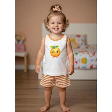 Imagem de Pijama Infantil Menina Laranjinha Algodão Laranja com Shorts Listrado 