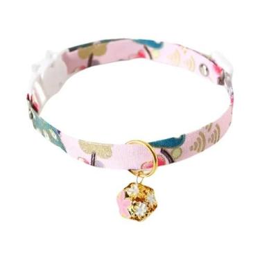 Imagem de Coleira Ajustável Estilo Japonês Com Sino Vazado De Flor Para Gatos E 