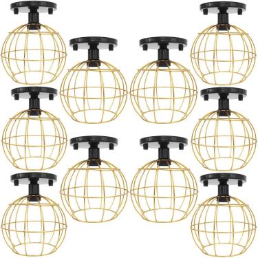 Imagem de 10 Lustres Teto Plafon Industrial Aramado Globo Dourado Retrô Luminária Vintage Preto Agp Ilumini