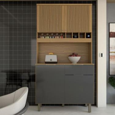 Imagem de Cozinha Compacta Luz 1 Gaveta 4 Portas 100% Mdf Amêndoa/Chumbo - Panor