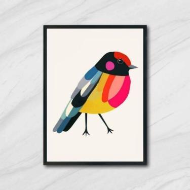 Imagem de Quadro Passarinho Colorido 45X34Cm - Com Vidro Moldura Preta