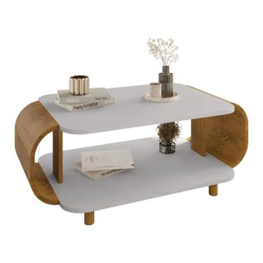 Imagem de Mesa De Centro Sala Floripa Com Pés De Madeira Maciça Off White/naturale