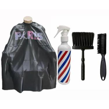 Imagem de Capa Para Corte Barbeiro Borrifador Listrado Espanador Preto Escovinha