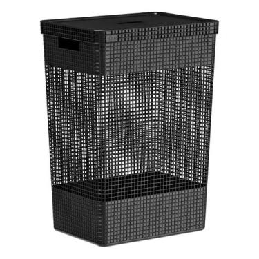 Imagem de Cesto Organizador de Roupa Suja Grande Plástico Com Tampa e Alça Moder